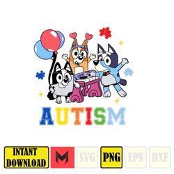 Bluey Autism Png, Autism Awareness Sublimation, Character Cartoon Autism Mouse And Friends, Instant Download
