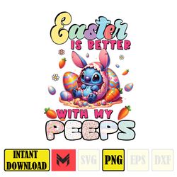 Easter Is Better With My Peeps Stitch Png, Pink Cartoon Stitch Png, Cartoon Easter Png, Happy Easter Day Png