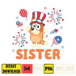 Bluey Bingo Sister 4th Of July Png, Cartoon 4th Of July Png, Party in USA Png, Bluey Png, Birthday, Bluey Family