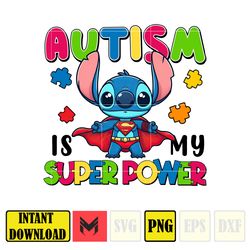 Stitch Autism Is My Super Power Png, Cartoon Autism Png, Autism Awareness, Autism Quote Png, Autism Mom Png