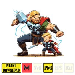 Thor Dad Png, Superhero Dad Png, Family Vacation Png, Dad And Son Png, Retro Dad Png, Gift For Dad Png