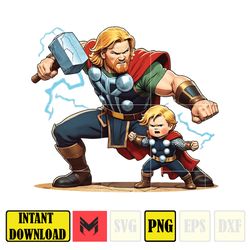 Thor Dad Png, Superhero Dad Png, Family Vacation Png, Dad And Son Png, Retro Dad Png