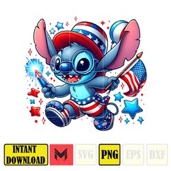 Stitch America Png, Funny Cartoon Fourth Of July Png, Cartoon Independence Day Png, 4th Of July Png