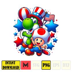 Toad & Yoshi America Png, Funny Cartoon Fourth Of July Png, Cartoon Independence Day Png, 4th Of July Png