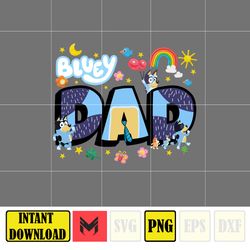 Bluey Dad Png, Cartoon Dad Png, Characters Letters Png, Doodle Story Png ,Doodle Alphabets Sublimation, Magical Dad