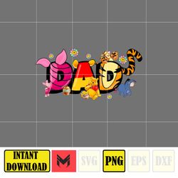 Pooh Dad Png, Cartoon Dad Png, Characters Letters Png, Doodle Story Png ,Doodle Alphabets Sublimation, Magical Da