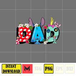 Stitch Dad Png, Cartoon Dad Png, Characters Letters Png, Doodle Story Png ,Doodle Alphabets Sublimation, Magical Dad