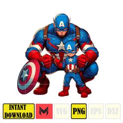 Captain America Dad And Son Png, Super Hero Dad And Son Png, Father's Day 2024 Png, Father's Day Png Sublimation (4)