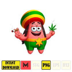 Cartoon Patrick Star Png,High Quality Cartoon Rasta Digital Designs, Weed Png, Smoking Png, Instant Download