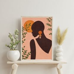printable wall art, home decor, digital download, boho style, black woman