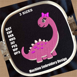 girl dinosaur embroidery design | baby girl dinosaur embroidery patterns | dinosaur embroidery files | dino embroidery