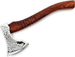 handmade high carbon steel axe for camping, viking axe, hatchets axe with leather sheath (rose wood)