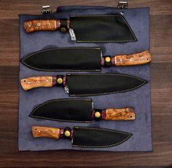 handmade damascus kitchen knife set | chef set | custom handmade