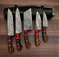 damascus kitchen knife full tang fixed blade with leather sheath all round kitchen knife razor sharp cooking knife.