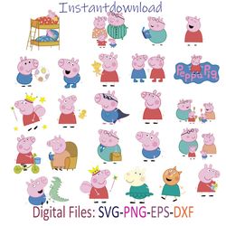 Peppa Pig Bundle SVG, Peppa Pig Cricut file, Cut files, Layered digital vector file, Peppa vector file, Digital download