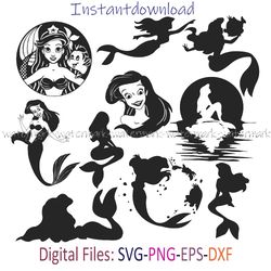 Little Mermaid Bundle Layered SVG, Mermaid Cricut file, Cut files, Layered digital vector, vector file, Digital download
