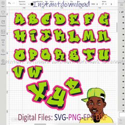 Fresh Prince Layred SVG Font, Graffiti Alphabet SVG, Cricut file, Cut files, Layered digital vector, Digital download