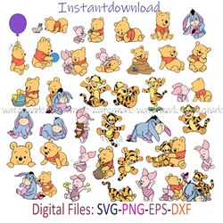 Winnie the Pooh Bundle SVG, Baby Pooh SVG, pooh svg, Piglet svg, Tigger svg, Eeyore svg, Winnie the Pooh Birthday, Png