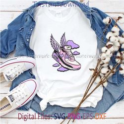 Winged Nike Air Sneaker SVG Graphic with Purple Clouds SVG, PNG, EPS Designs, INSTANTDOWNLOAD
