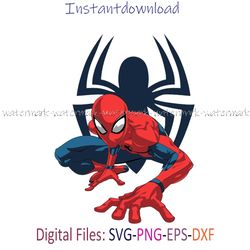 Spider Man Crouching with Spider Logo SVG, PNG, EPS Digital Art, Cricut Designs, Instantdownload