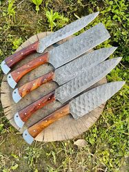 Hand-Forged Damascus Steel Chef Knife Set