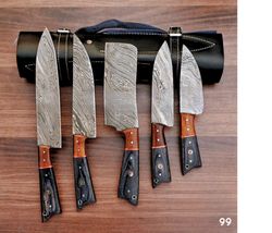 Hand Forged Damascus Steel Chef Knife Set with Sheath, 5-Piece Kitchen Chef Set