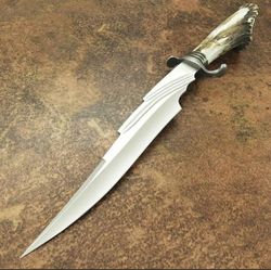 Bespoke Handcrafted D2 Steel Hunting Bowie Knife with Stag Horn Handle