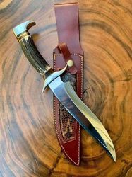 Handcrafted D2 Steel Hunting Bowie Knife with Stag Horn Handle