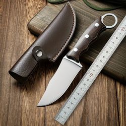 Premium Stainless Steel Clip Point Fixed Blade Knife for Hunting, Survival, Camping, and Tactical Use with Wood Handle