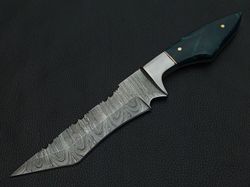 Handcrafted Damascus Steel Skinner Knife with Resin Handle and Sheath