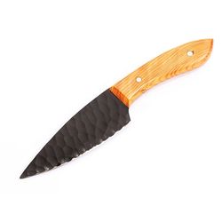 Hand Forged Fixed Blade Hunting Knife Black Coated Steel Camping Knife With Leather Sheath