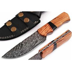Handmade Damascus Steel Fixed Blade Outdoor Camping Knife with Leather Sheath Perfect Outdoor Hunting Knives