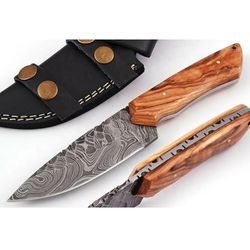 Hunting Knife Damascus Steel Wooden Handle Pocket Knife