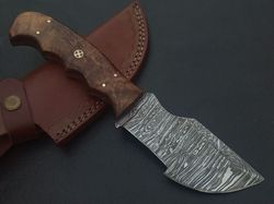 Handcrafted Damascus Steel Tracker Knife with Rosewood Handle and Sheath