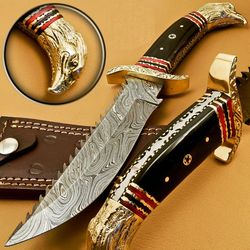 Custom Handmade Eagle Head Damascus Hunting Tracker Knife