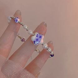 "korean exquisite cherry blossoms bracelet - crystal flower beaded - adjustable handmade bracelet - trendy jewelry for w