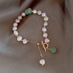 "kpop irregular imitation pearl bracelet - korean natural stone pendant - adjustable cuff bracelet for women - anniversa