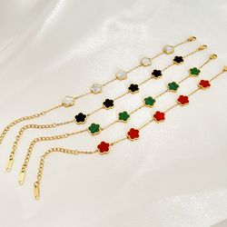 "2023 new luxury green flower charm bracelet for women - high-quality gold color stainless steel clover bracelet jewelry
