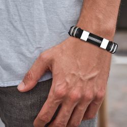 "vnox stainless steel bracelet men wrist band - black grooved rudder silicone mesh link insert - punk wristband stylish