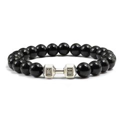"gym dumbbells beads bracelet - natural stone barbell energy weights bracelets for women men - couple pulsera wristband