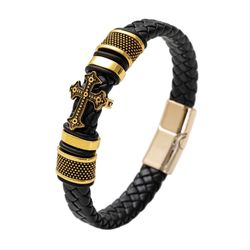 classic black leather wrap bracelet for men - metal magnetic clasp - fashion bangle bracelet - male birthday gift