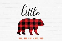 Little Bear, Buffalo Cut FileBear Buffalo, Plaid SVG, Bear Vector File, Bear Clipart, Baby bear svg