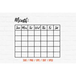 Calendar Svg, Home Office Decor, Monthly Calendar Cut File, Calendar Downloadable, Calendar For Home, Laser cut
