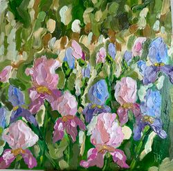 Irises Oil Painting Original Art Wall Abstract Painting Impasto Original Painting Flowers Oil Artwork