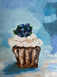 CupCake Original Art Cake Painting Impasto Cupcake Oil Painting Cake Abstract Painting Cake Small Painting Cake 3d Art