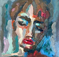 Face Abstract Original Art Woman Face Painting Impasto Woman Face Oil Painting Woman Face Abstract Small Painting