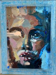 Woman Face Abstract Framed Original Art Woman Face Painting Woman Face Oil Painting Woman Face Small Painting