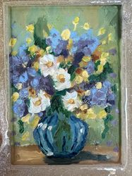 Floral Framed Abstract Original Art Flowers Painting Flowers in Vase Abstract Small Painting Daisies Oil Painting
