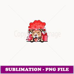 light brown pit bull valentine dog hearts balloons flowers - decorative sublimation png file