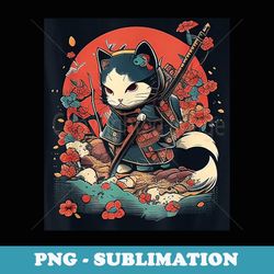 japanese samurai ninja cat kawaii tattoo graphic - vintage sublimation png download